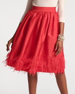 Barbara Midi Skirt Feather Fringe Red - Frances Valentine