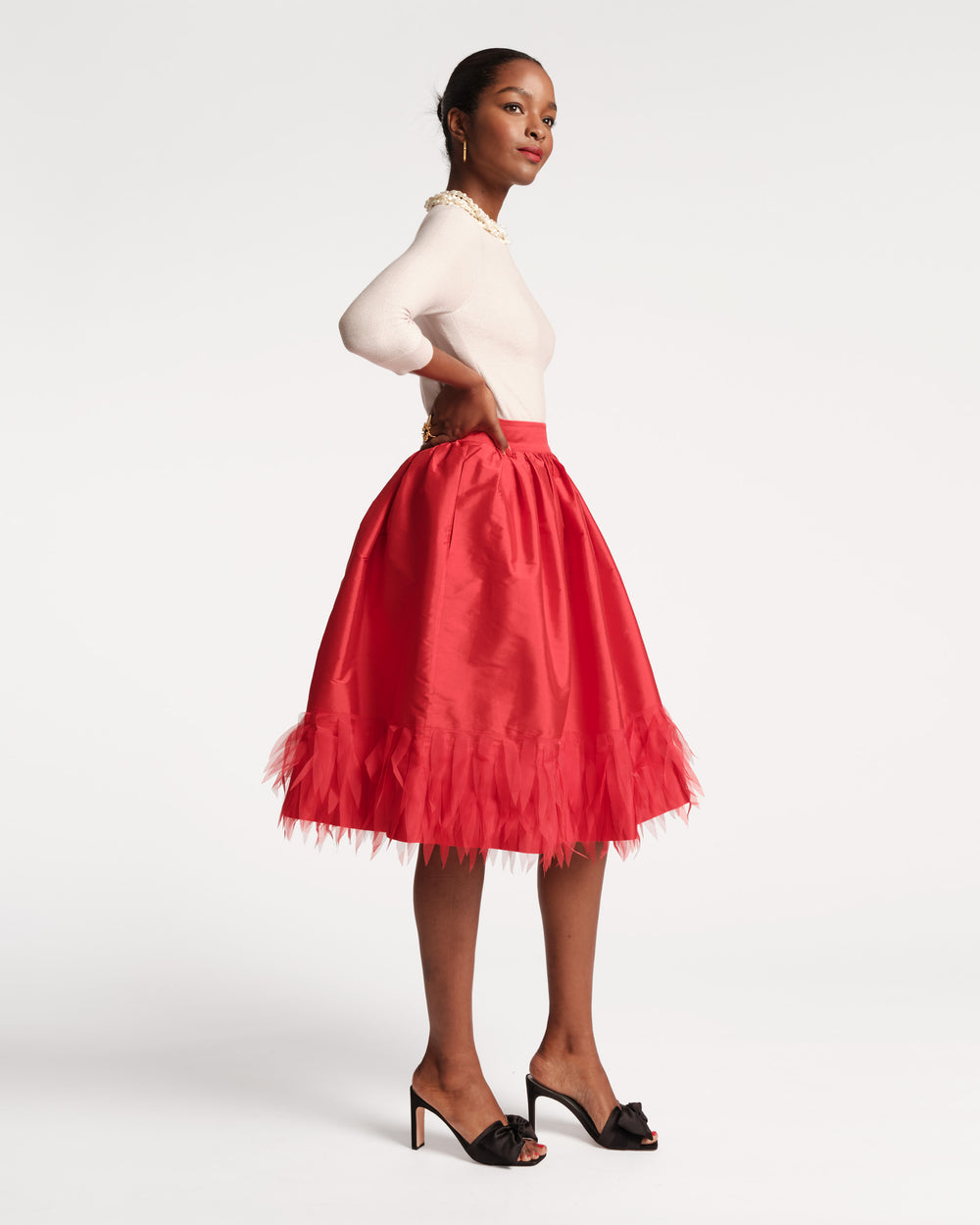 Barbara Midi Feather Skirt - Red