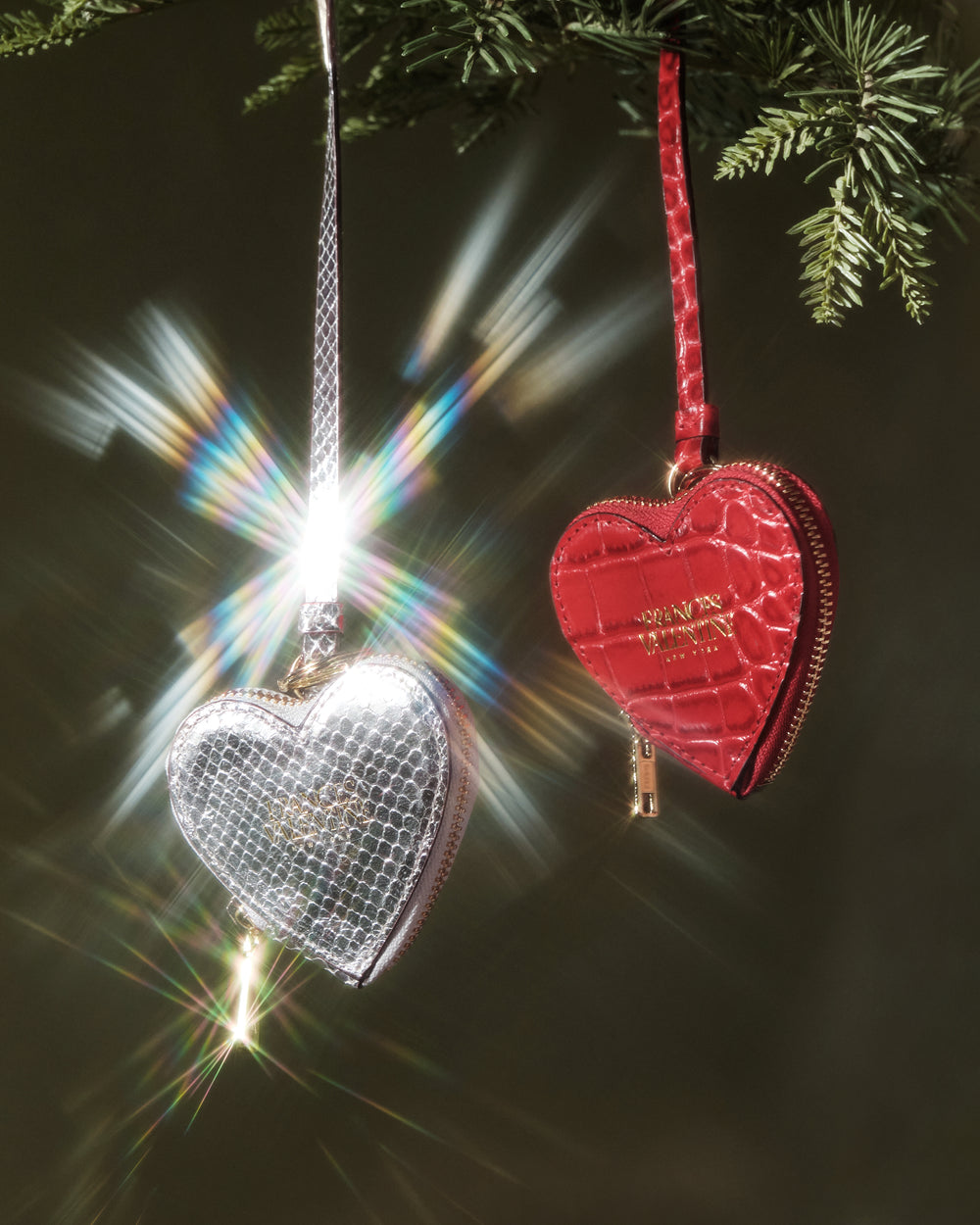 Heart Keychain Charm - Metallic Snake Print Silver