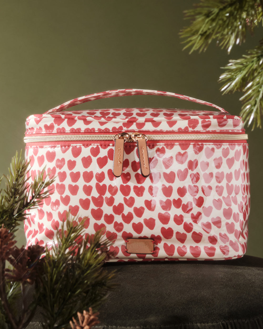Frances Valentine Train Case Cosmetic Bag, Oyster/Red