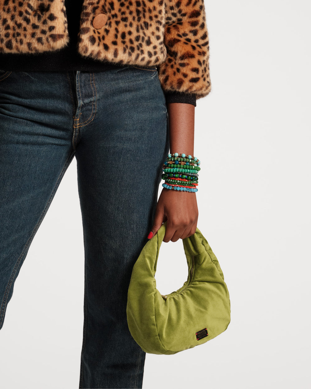 Cece Small Hobo Velvet Green - Frances Valentine