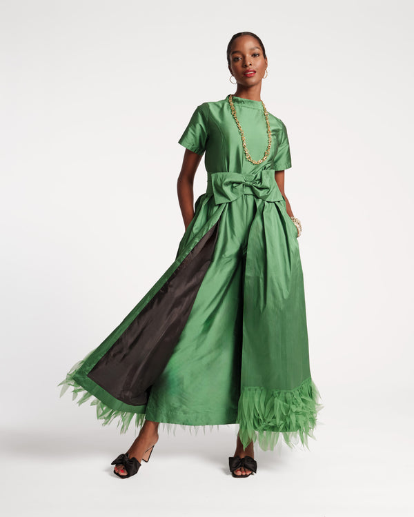 Jody Jumpsuit Feather Fringe - Emerald - Frances Valentine