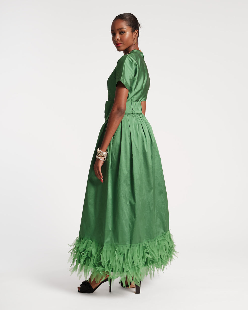 Jody Jumpsuit Feather Fringe - Emerald - Frances Valentine