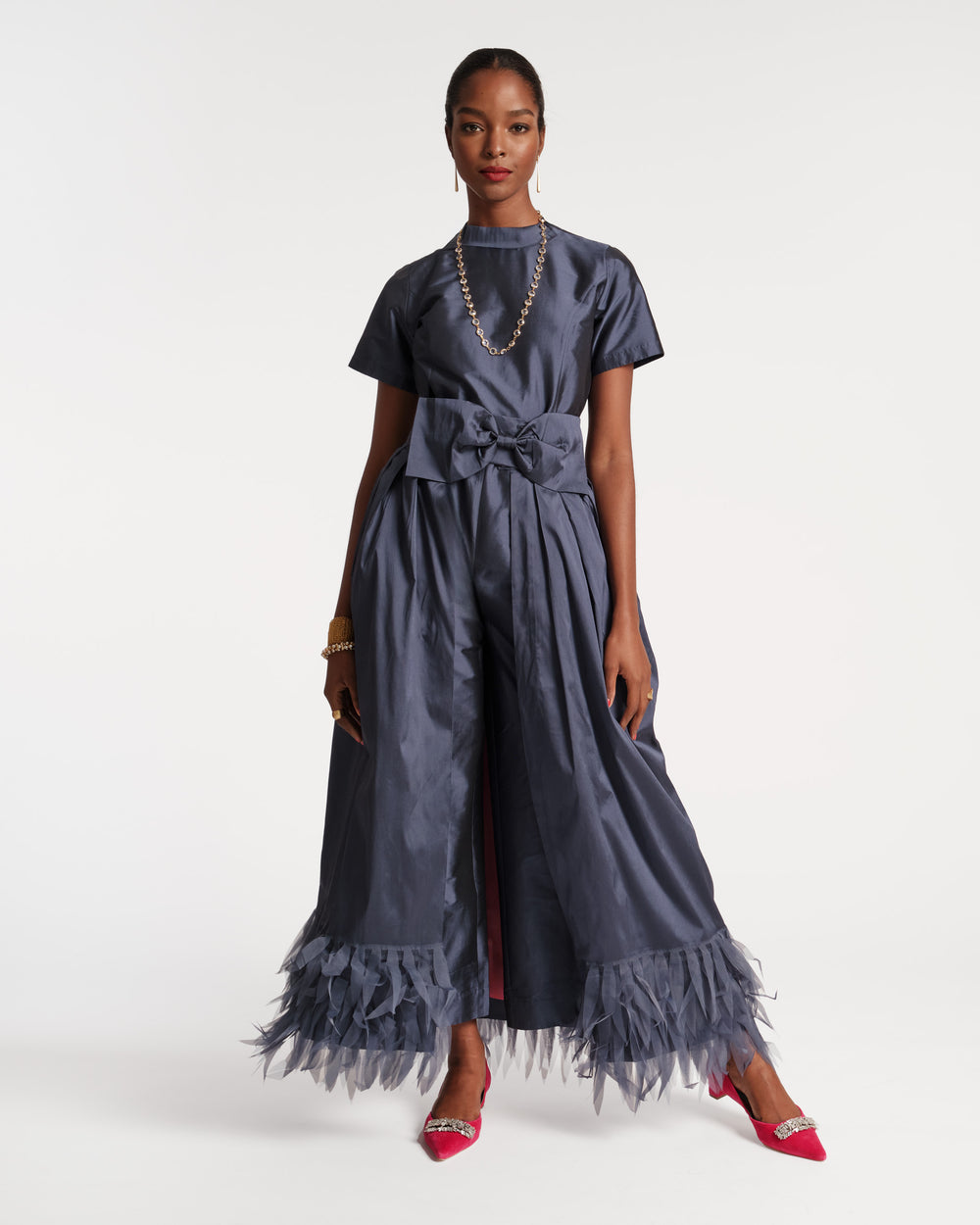 Jody Jumpsuit Feather Fringe Navy Pink Jumpsuits & Rompers Frances Valentine