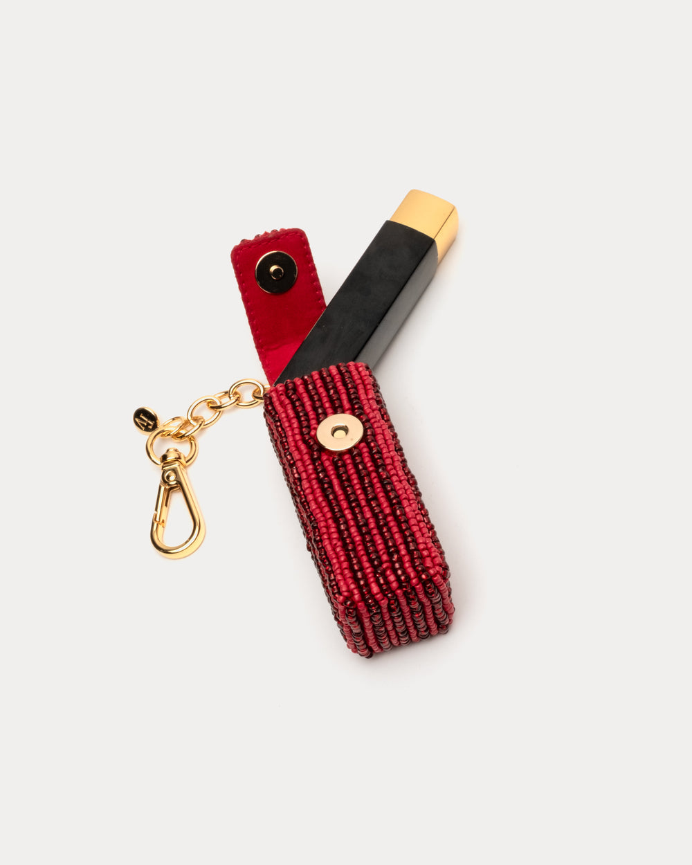 Beaded Lipstick Holder Keychain - Red