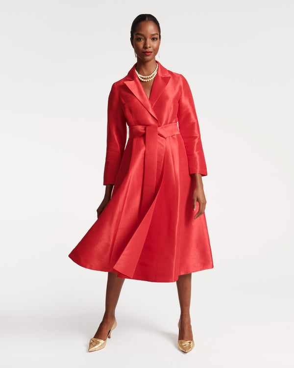 Lucille Dupioni Wrap Dress Red - Frances Valentine