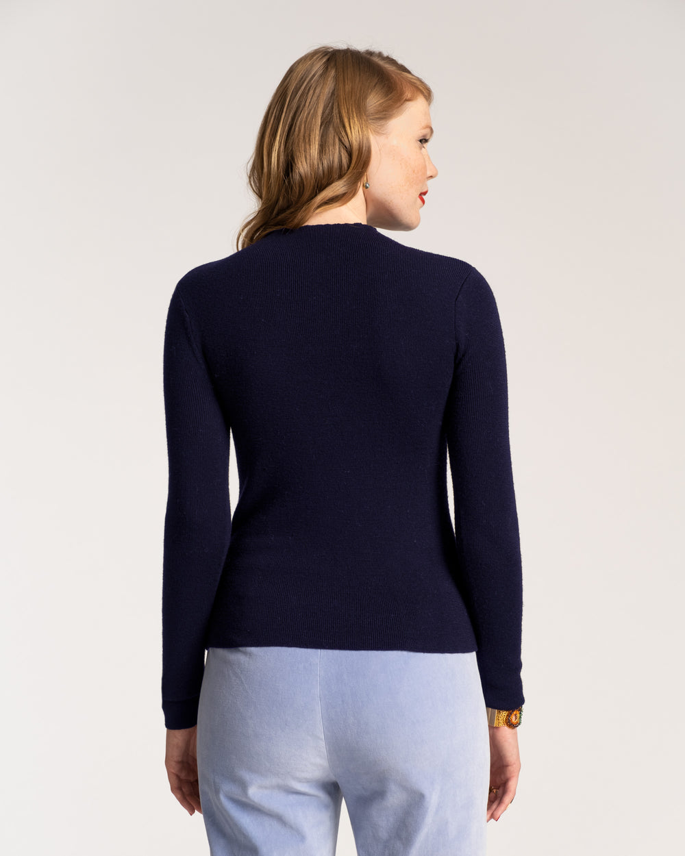 Marie Long Sleeve Cotton Sweater - Navy Sweater Frances Valentine