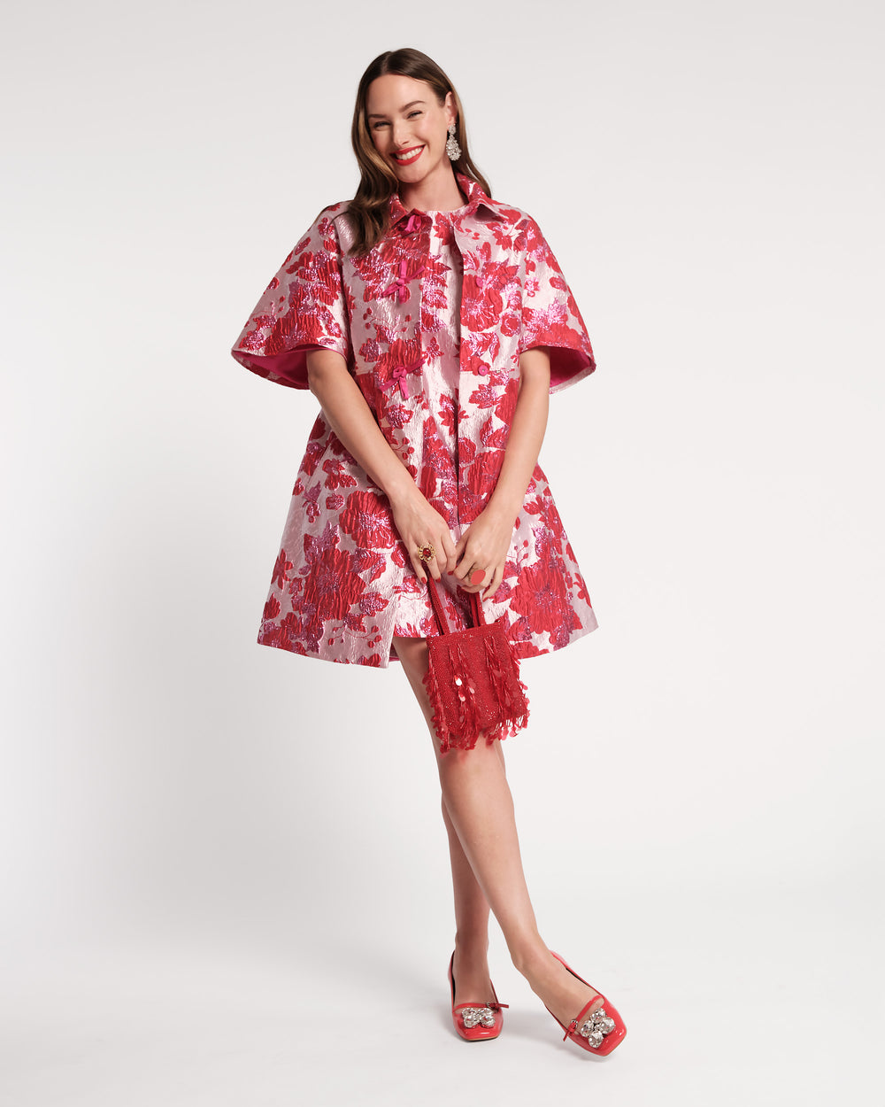 Lily Shift Dress - Metallic Floral Jacquard Frances Valentine Lily Shift Dress - Metallic Floral Jacquard Frances Valentine