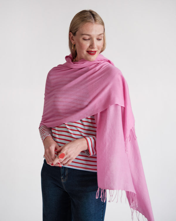 Cashmere Silk Fringe Scarf - Pink Scarf Frances Valentine