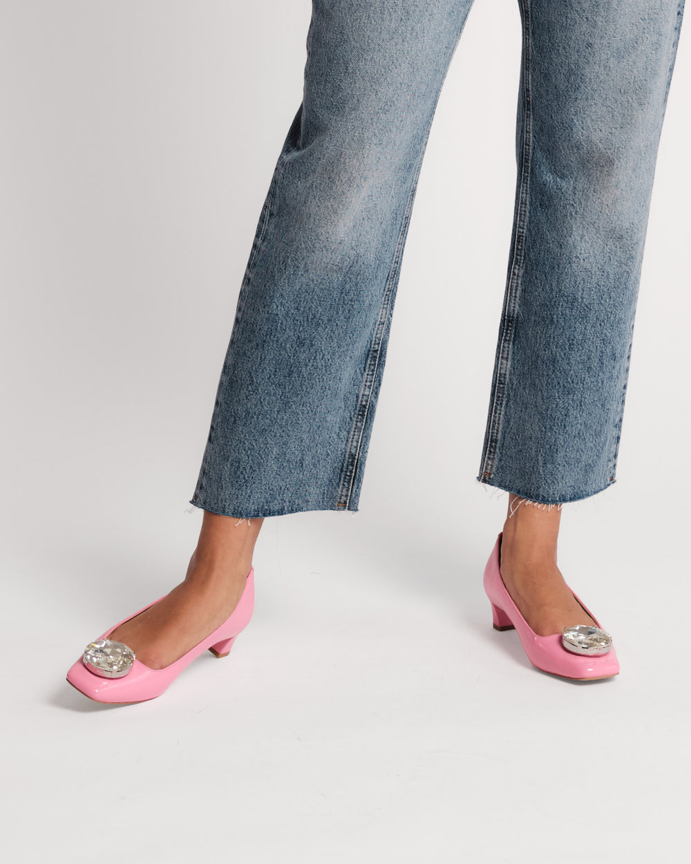 Mary Mod Heel - Crinkled Leather Pink Heels Frances Valentine