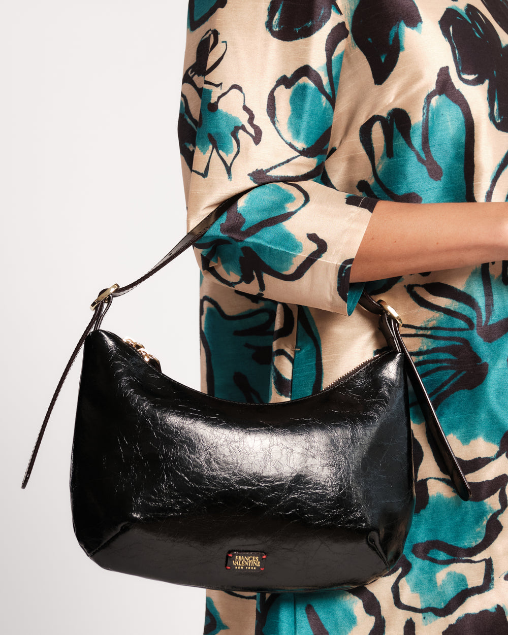 Starr Hobo - Crinkled Leather Black Shoulder Bag Frances Valentine