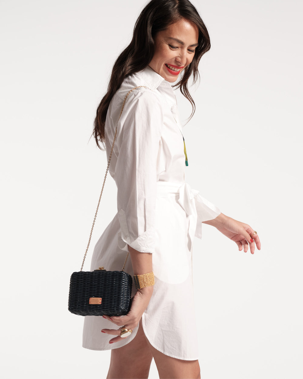 Paige Wicker Clutch - Navy - Frances Valentine