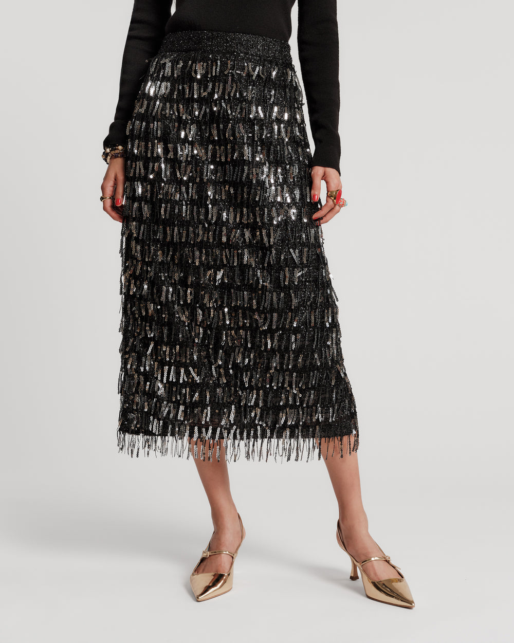 Shimmy Skirt - Black Sequin Skirts Frances Valentine