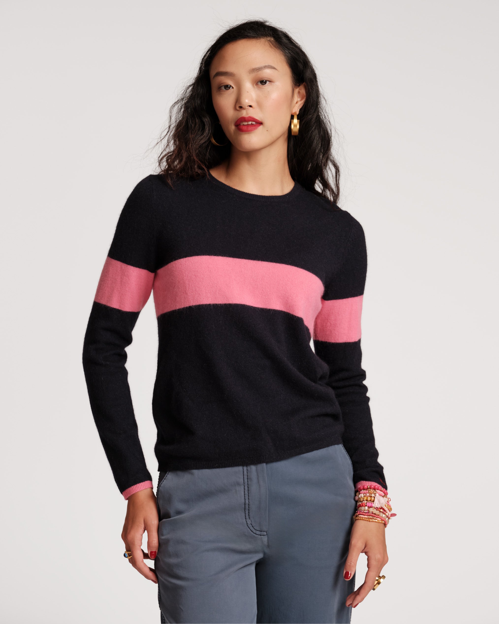 Spencer Crewneck Sweater Navy Pink