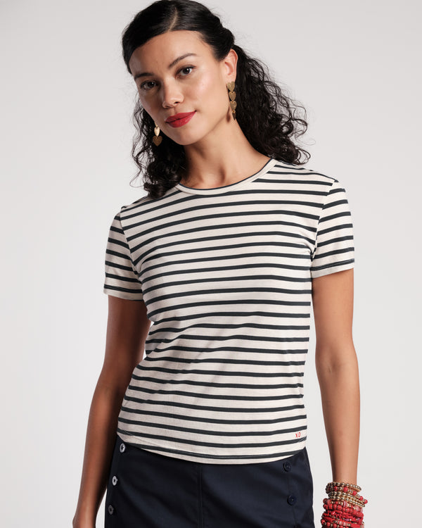 Super Striped Crewneck Tee - Oyster/Black Shirt Frances Valentine