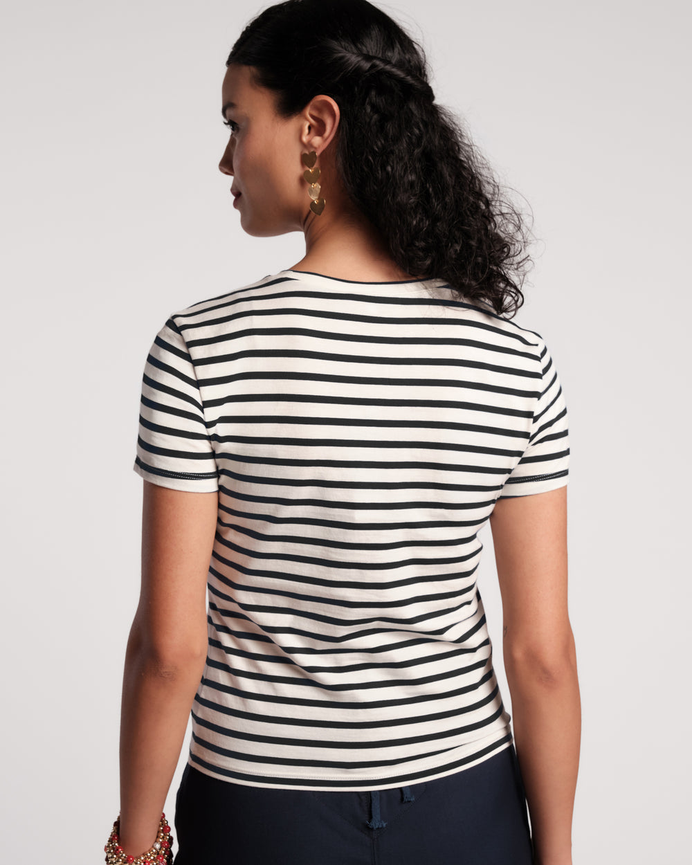 Super Striped Crewneck Tee - Oyster/Black Shirt Frances Valentine