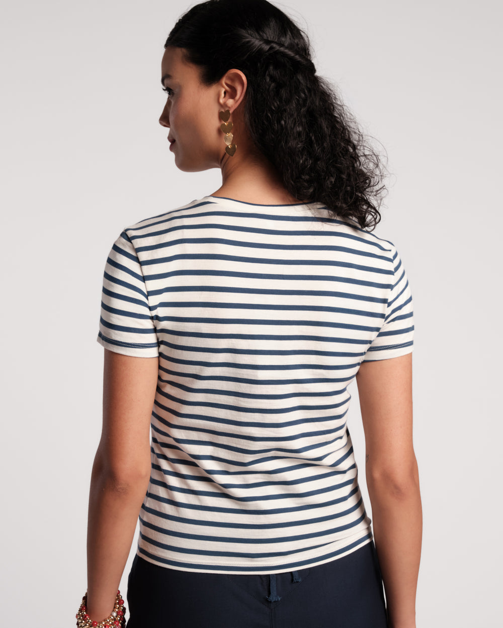 Super Striped Crewneck Tee - Oyster/Navy Shirt Frances Valentine