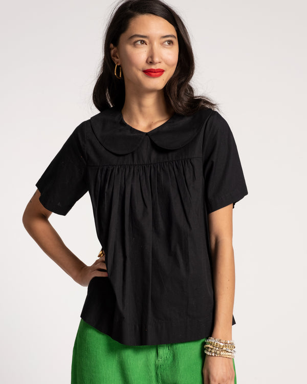 Anabelle Oversized Peter Pan Collar Top - Black - Frances Valentine