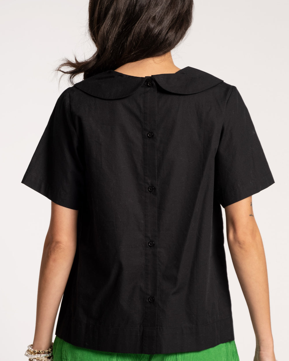Anabelle Oversized Peter Pan Collar Top - Black - Frances Valentine