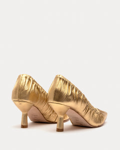 Britta Ruched Heel Metallic Leather Platino - Frances Valentine