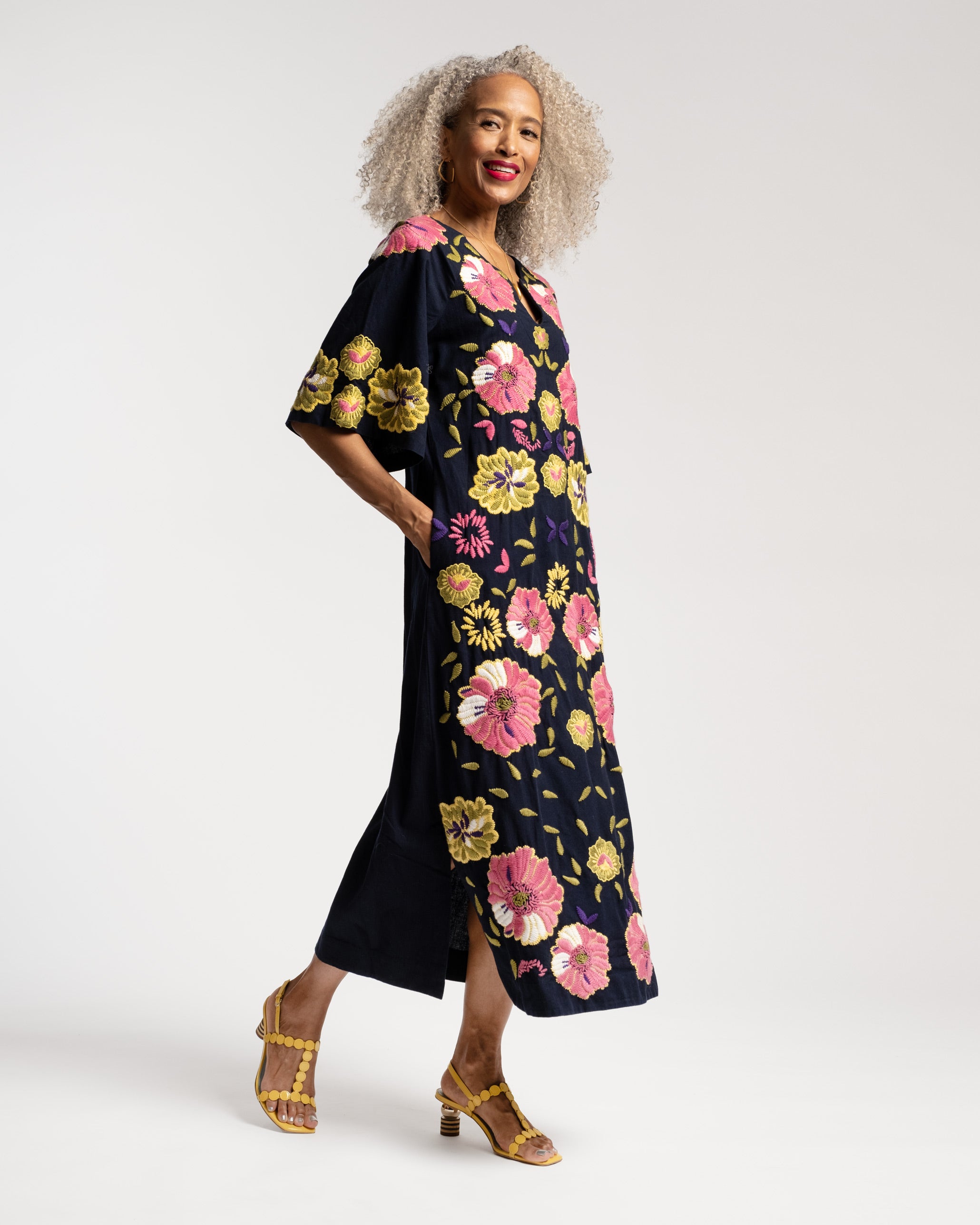 Dreamy Caftan African Daisy Print Navy Multi