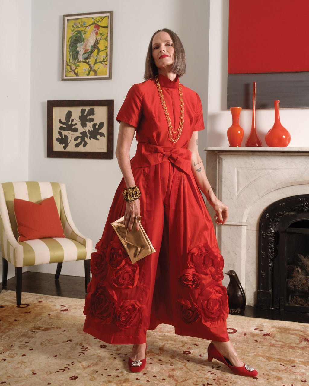 Audrey Flower Jumpsuit Shantung Red – Frances Valentine