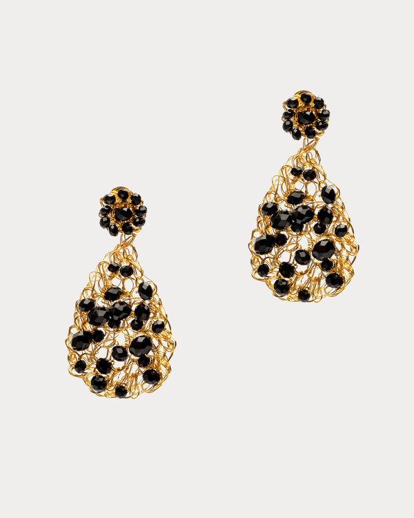 Crochet Teardrop Earring Gold Black - Frances Valentine