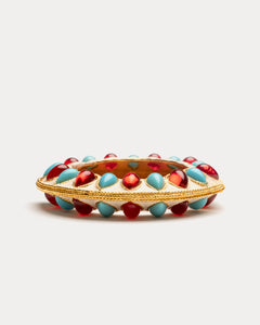 Beaded Bangle Bracelet White Turquoise Ruby - Frances Valentine