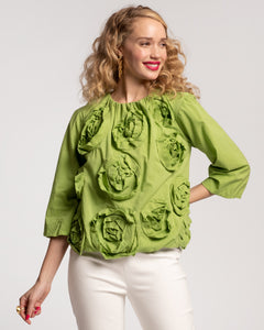 Emily Ruched Flower Top Green - Frances Valentine