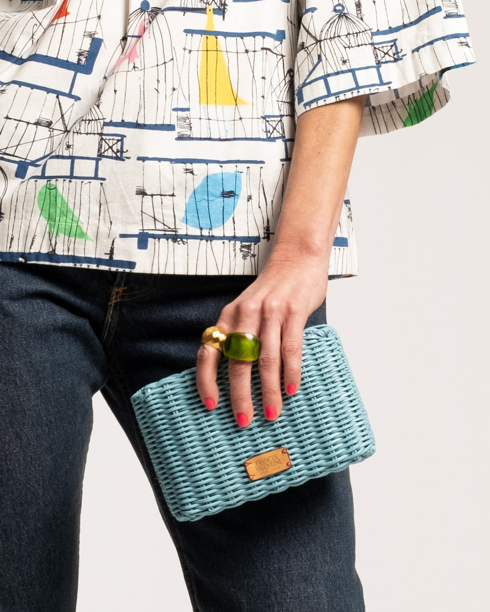 Paige Wicker Clutch - Light Blue - Frances Valentine