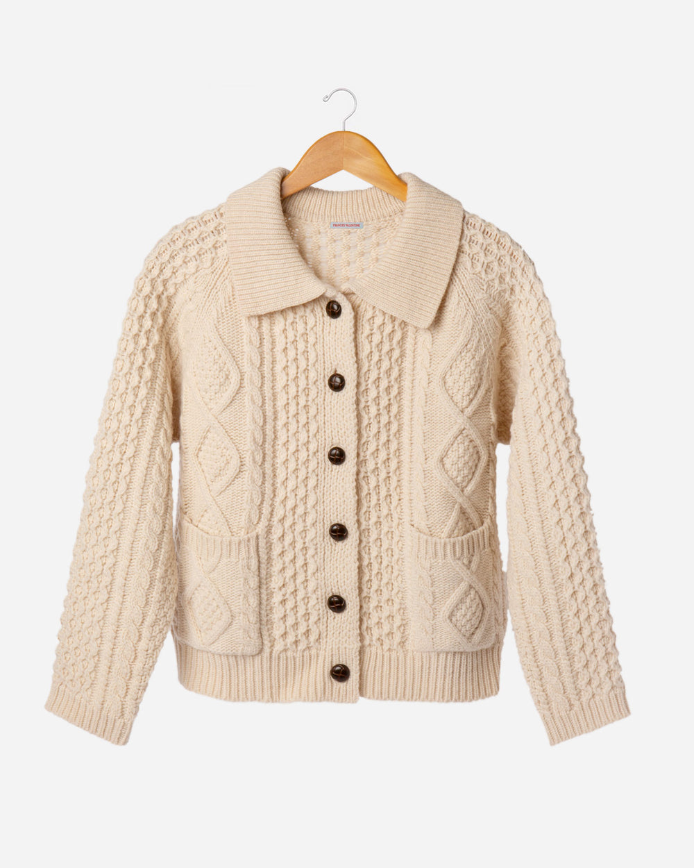 Wool Fisherman Cardigan Sweater - Natural - Frances Valentine