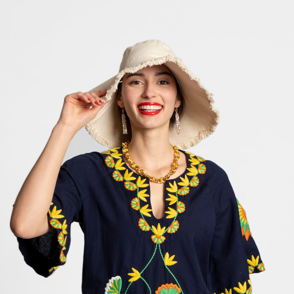 Canvas Fringe Hat - Natural - Frances Valentine