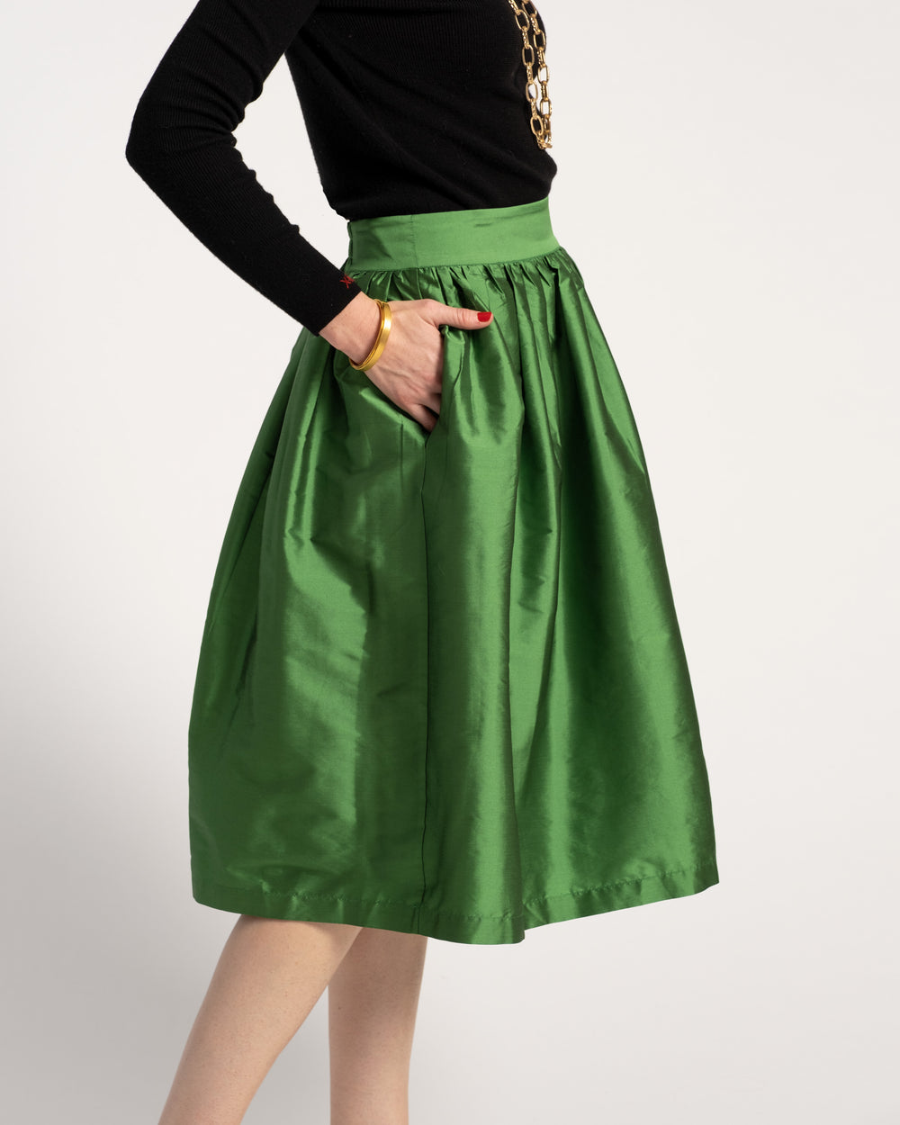 Barbara Midi Skirt - Gathered Emerald Skirts Frances Valentine