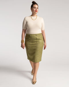 Pencil Skirt Cedar Boucle Wool Green - Frances Valentine