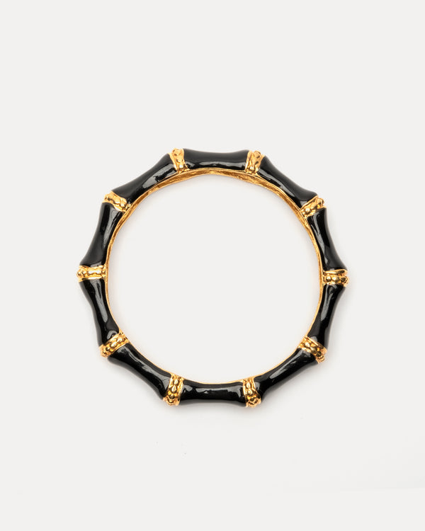 Enamel Bamboo Bangle Bracelet - Black Gold - Frances Valentine