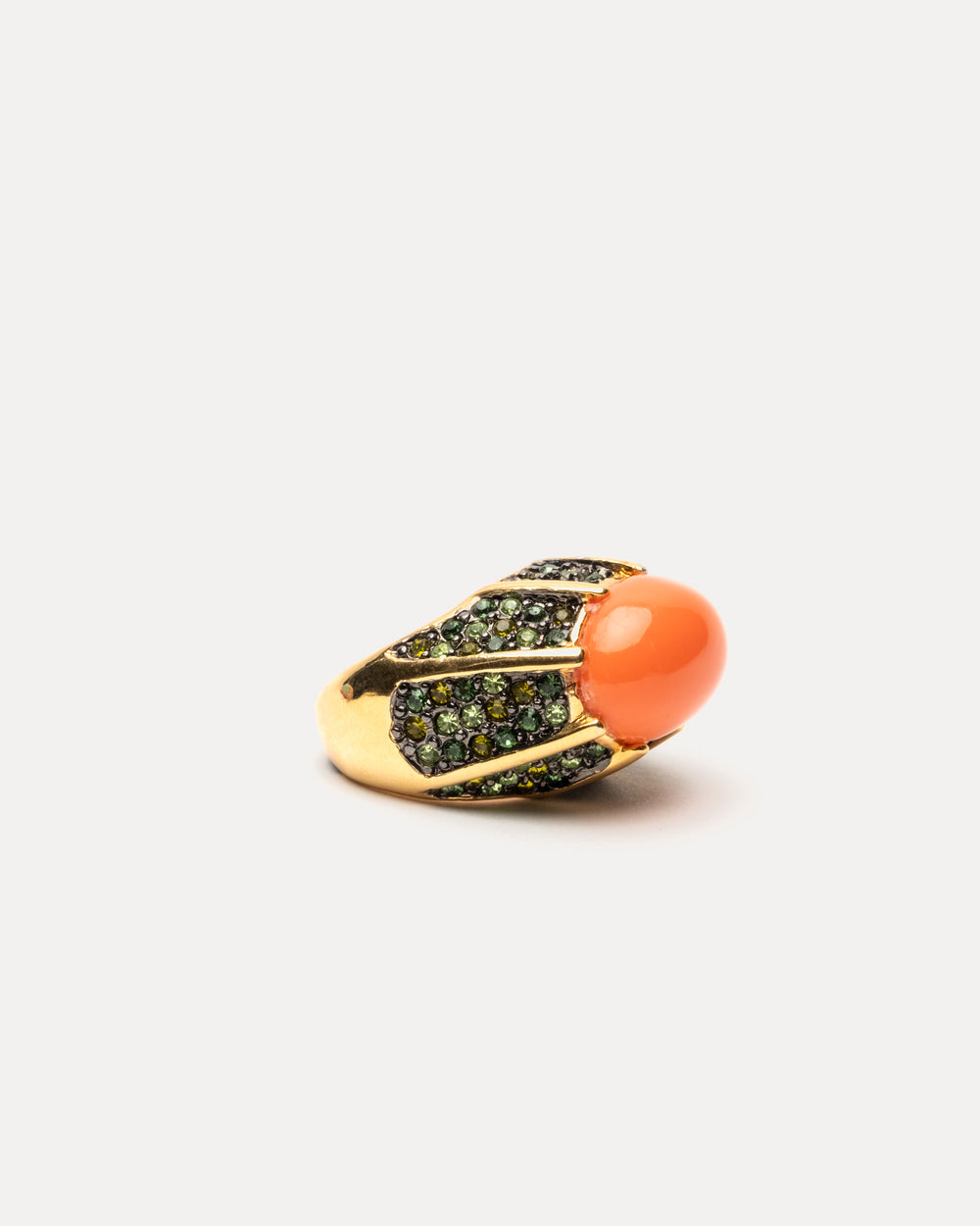 Domed Cabochon Ring Coral Green Ring KJL