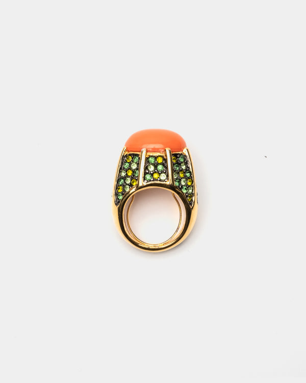 Domed Cabochon Ring Coral Green Ring KJL