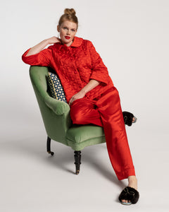 Lauren Quilted Pajama Set Silk Red - Frances Valentine