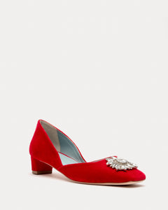 McCall Mini Block Heel Velvet Red - Frances Valentine