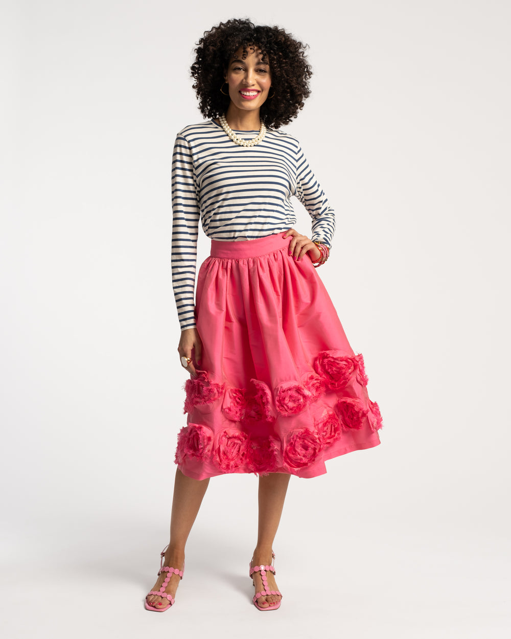Barbara Skirt Flowers - Shantung Pink - Frances Valentine
