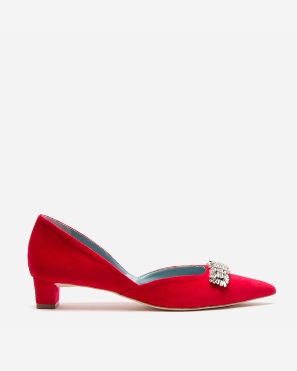 Paula Mini Block Heel - Velvet Red - Frances Valentine