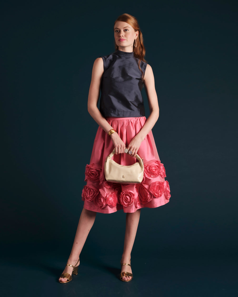 Barbara Skirt Flowers - Shantung Pink - Frances Valentine