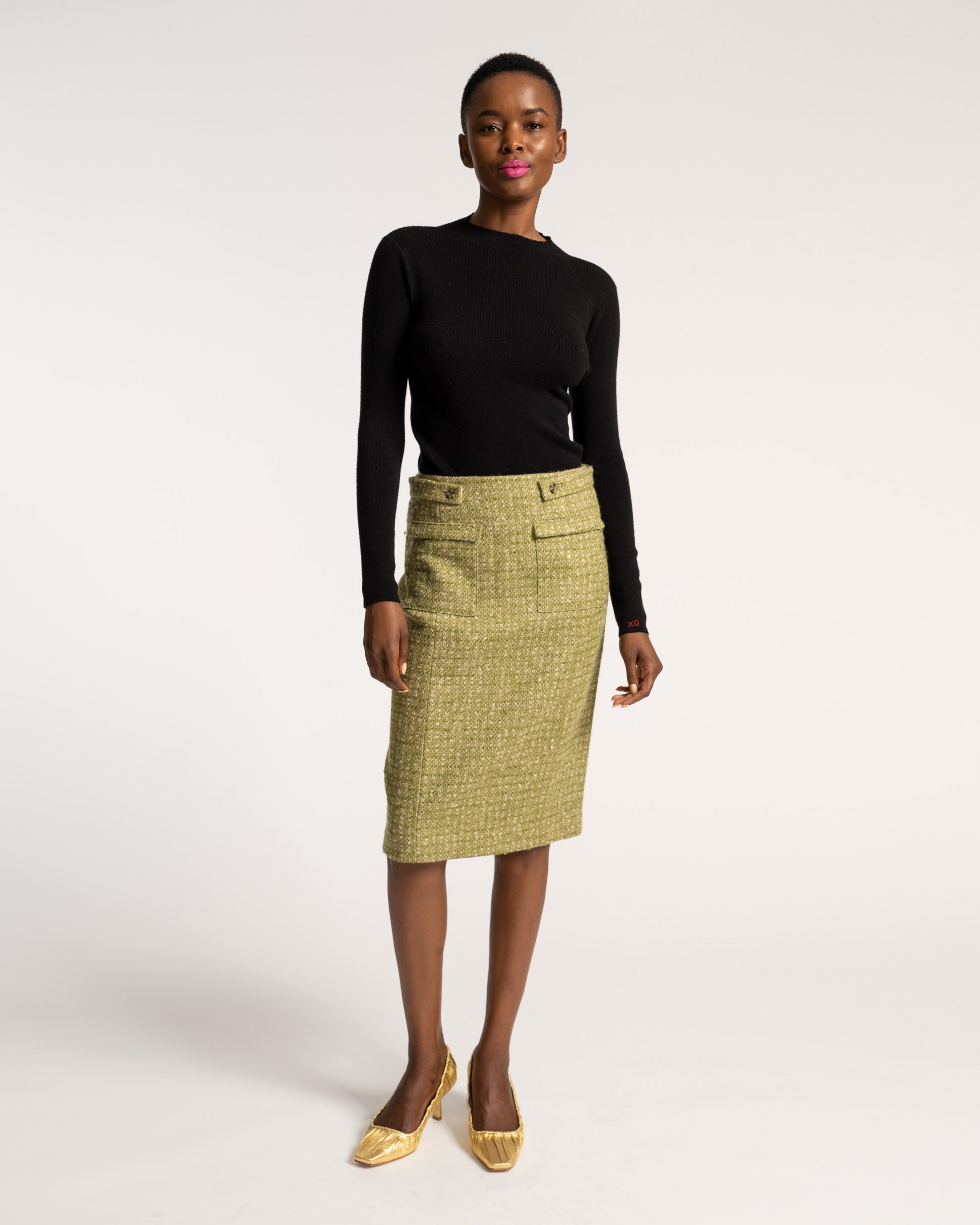 Pencil Skirt Cedar Boucle Wool Green