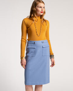 Wool Pencil Skirt Light Blue - Frances Valentine