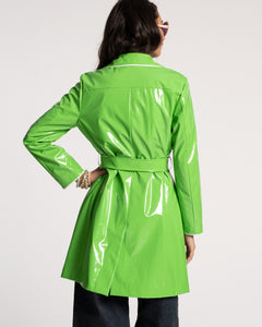Morton Rain Coat Vegan Leather Green Oyster - Frances Valentine