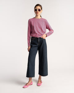 Long Sleeve Striped Tee Shirt Pink Navy - Frances Valentine