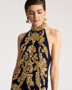 Goddess Dress Navy Gold - Frances Valentine