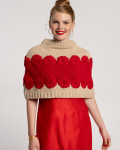 Emma Embroidered Flower Wool Shrug Oyster Red - Frances Valentine