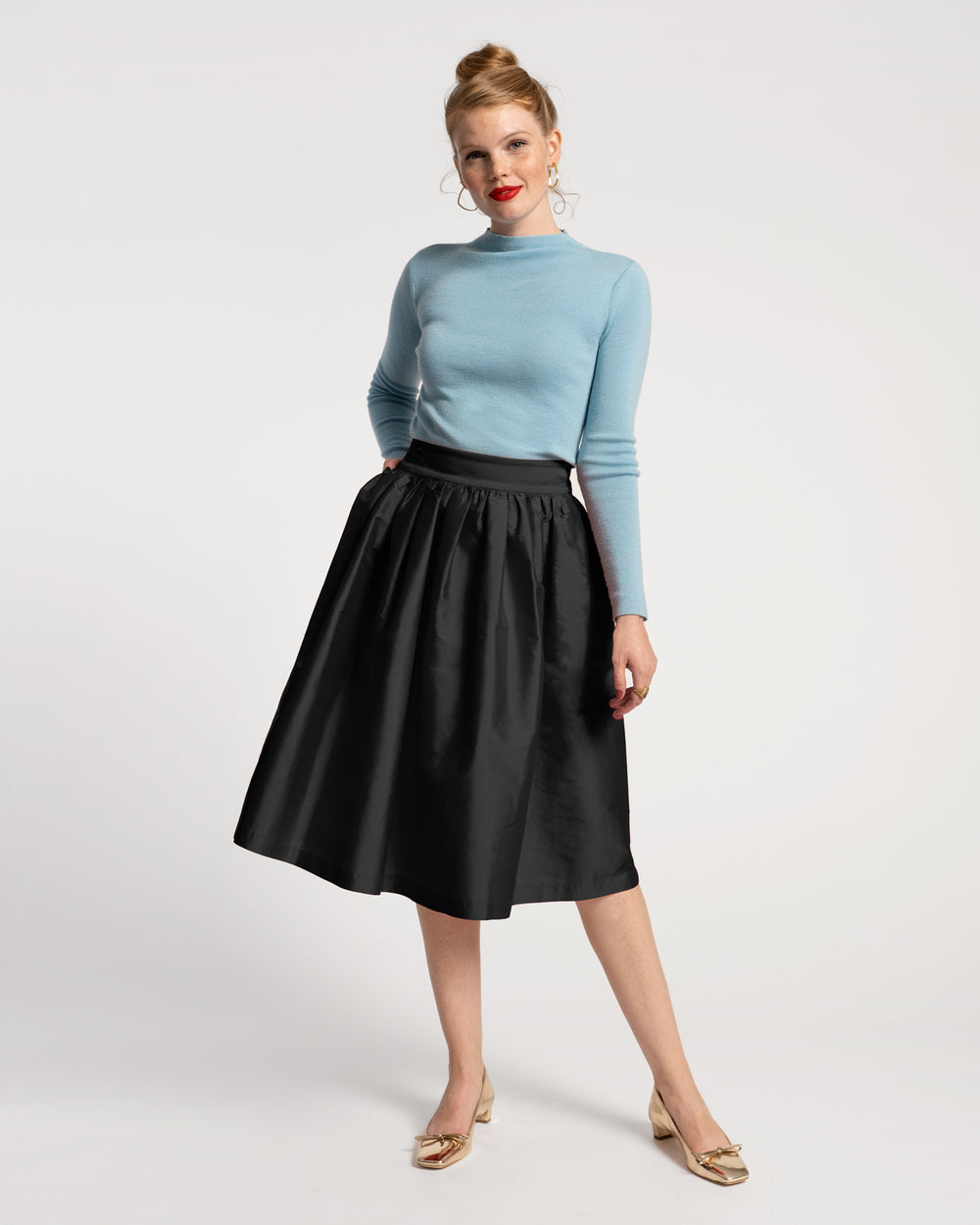 Barbara Midi Skirt - Gathered Black Skirts Frances Valentine