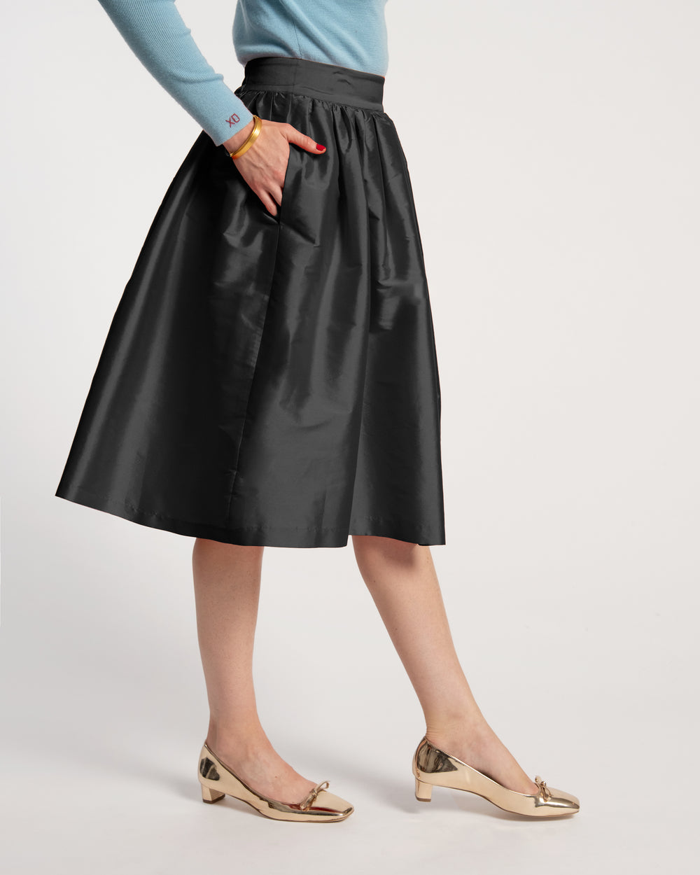 Barbara Midi Skirt - Gathered Black Skirts Frances Valentine